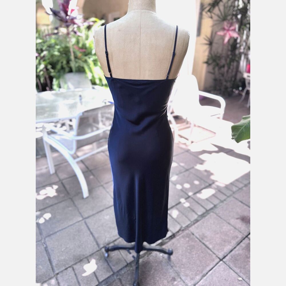 Quince 100% Washable Silk Satin Royal Navy Draped Slip Midi Dress SZ S Bias Cut - Picture 13 of 13